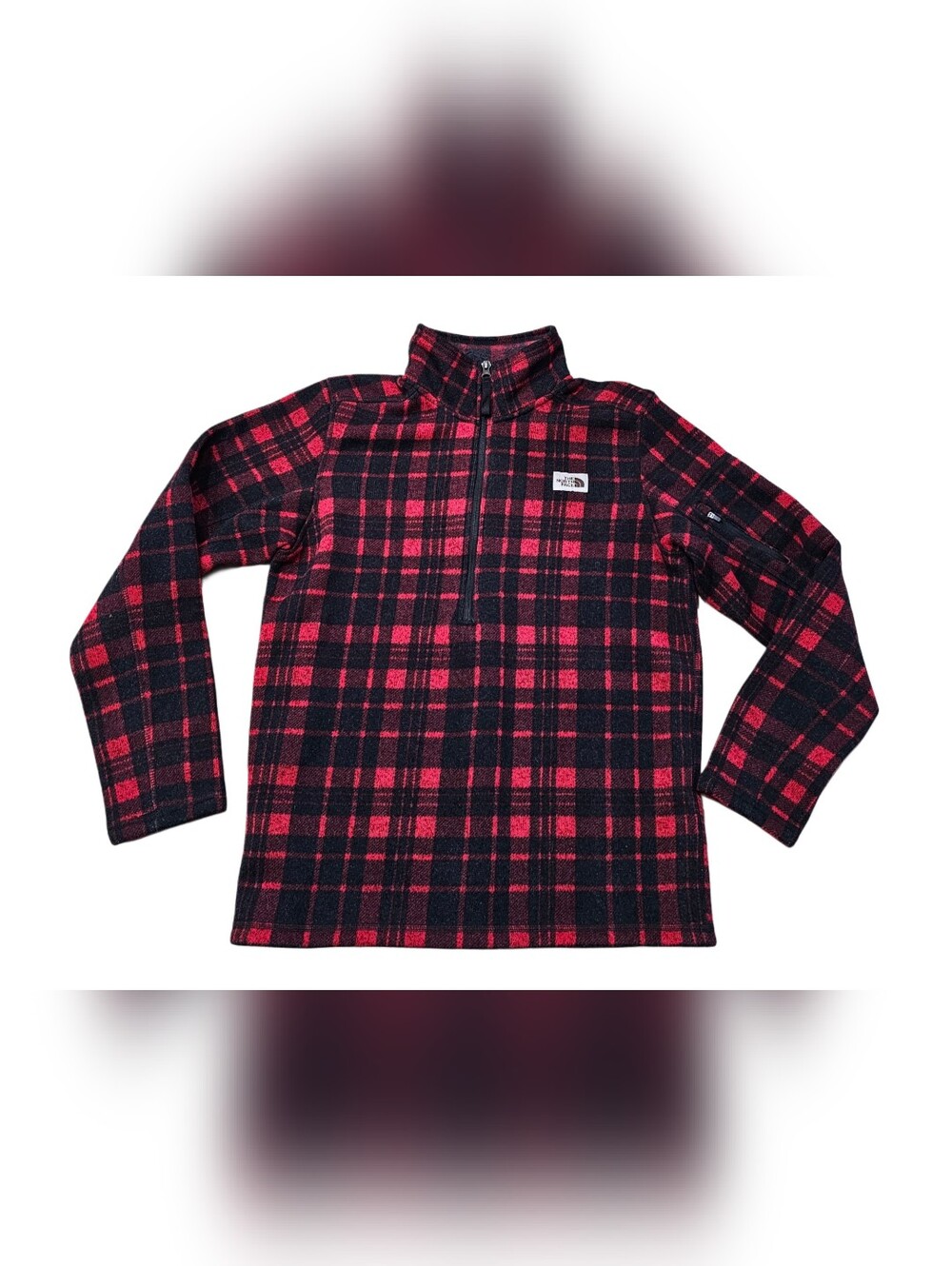 North Face Gordon Lyons Novelty 1/4 Zip Fleece Pullover Red Black Plaid Medium M